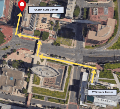 Walking directions from the Connecticut Science Center to the UConn Rudd Center
