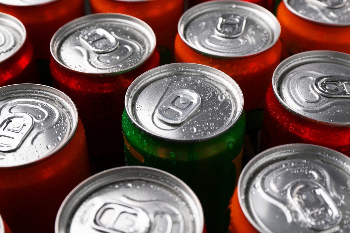 Assorted cans of energy drinks