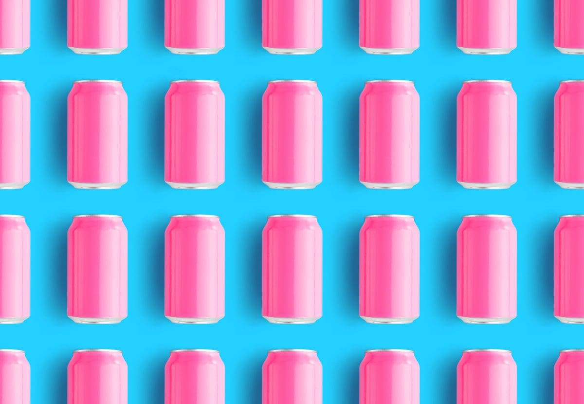 Pink cans on a blue background